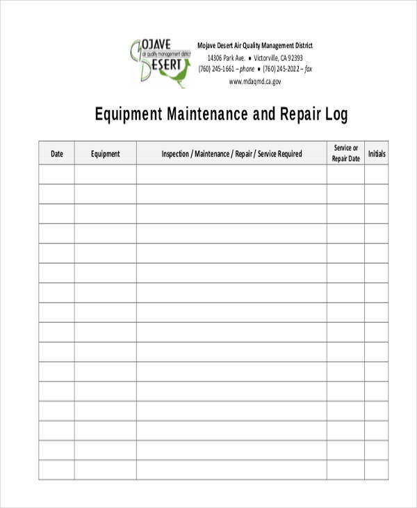 Free Printable Maintenance Forms For Lawn Care Equipment Log 