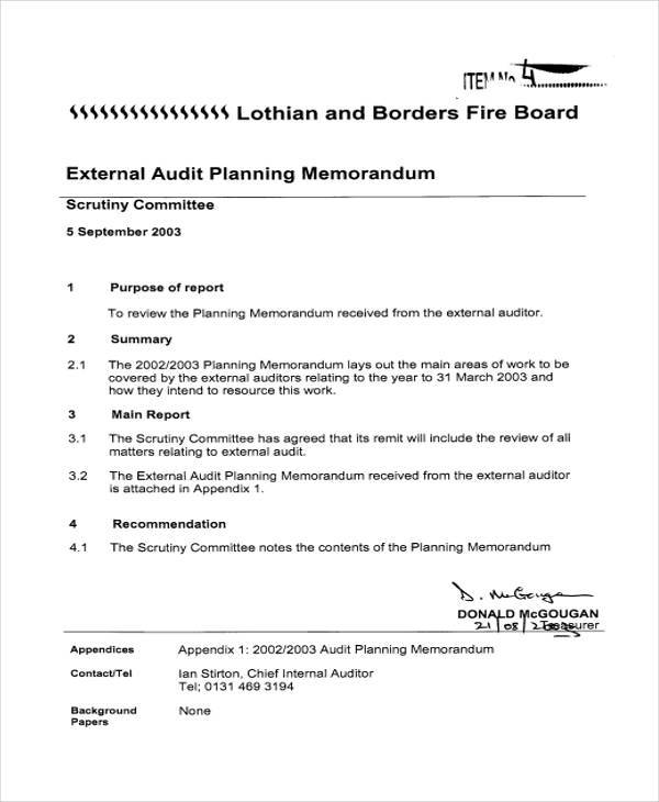 external audit planning memo