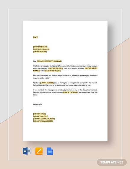 final demand for payment letter template