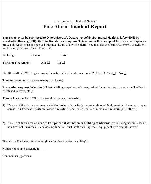 fire alarm incident report