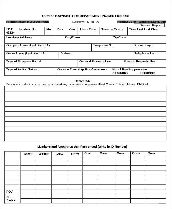 fire department incident report