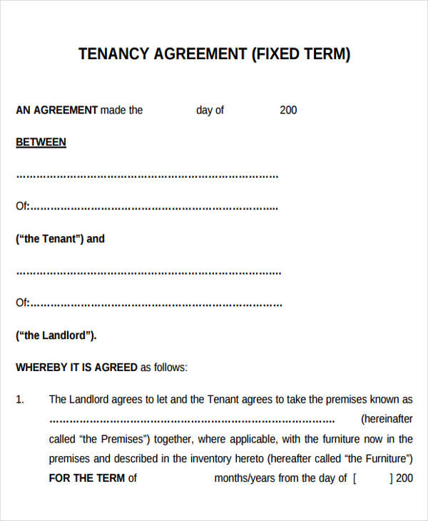 fixed term printable lease agreement