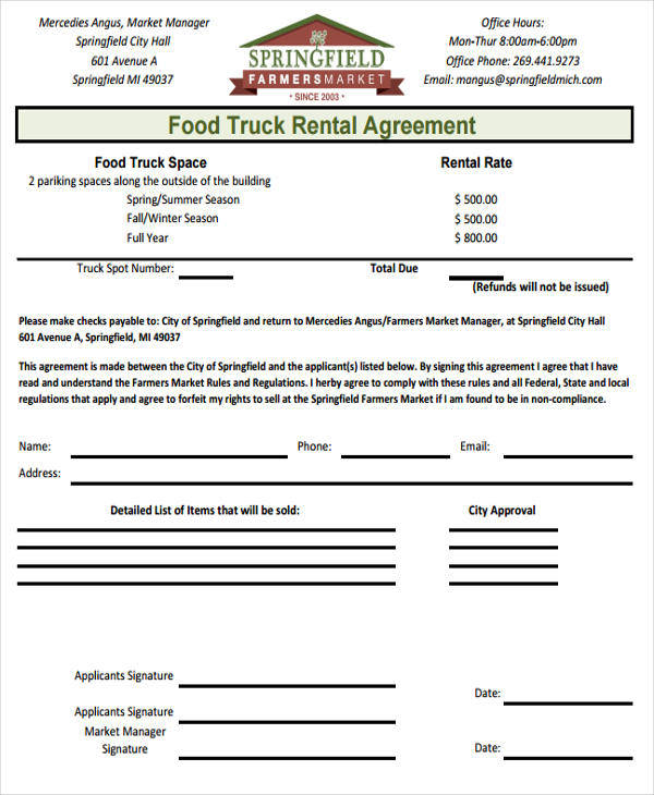 Printable Food Truck Contract Template Free Templates Printable