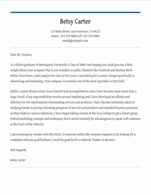 sample cover letter for switching careers