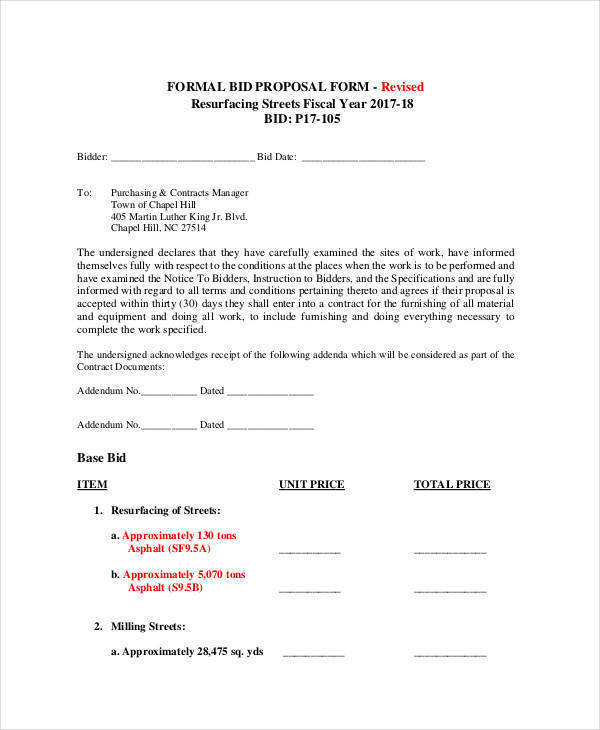 formal proposal for bid
