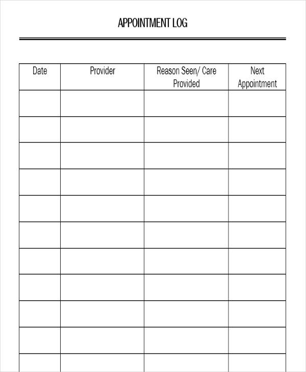 free appointment log sheet