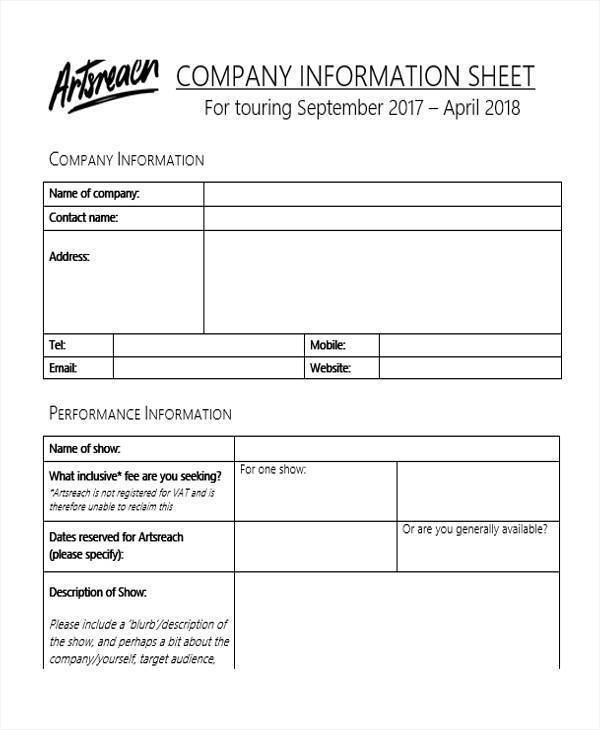 Company Information Sheet Template Excel Templates