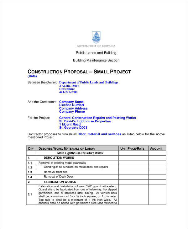 free construction proposal