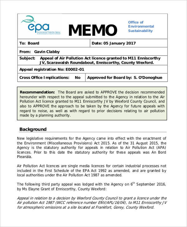 pdf of appeal memorandum Memo 9 Template Word, PDF in  Board  Examples