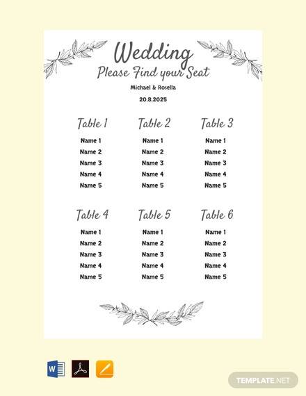 free printable wedding seating chart template