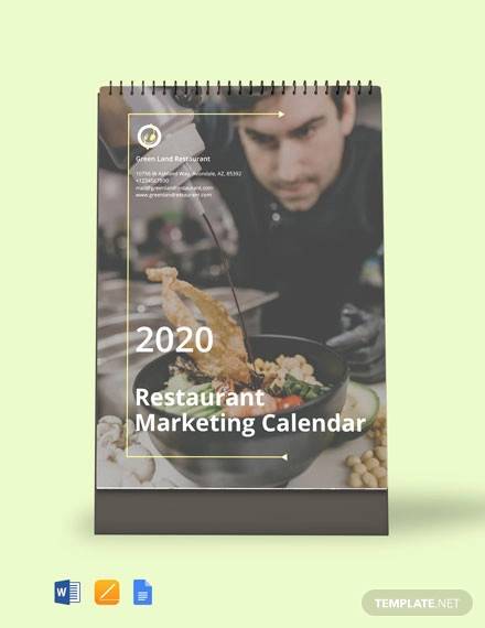 free restaurant marketing desk calendar template