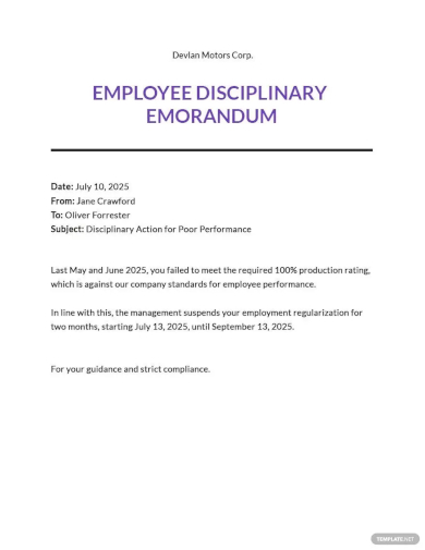 free sample employee disciplinary memo template