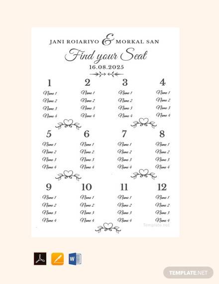 free sample wedding seating chart template