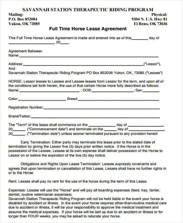 Horse Lease Agreement Template Download Printable Pdf Templateroller 