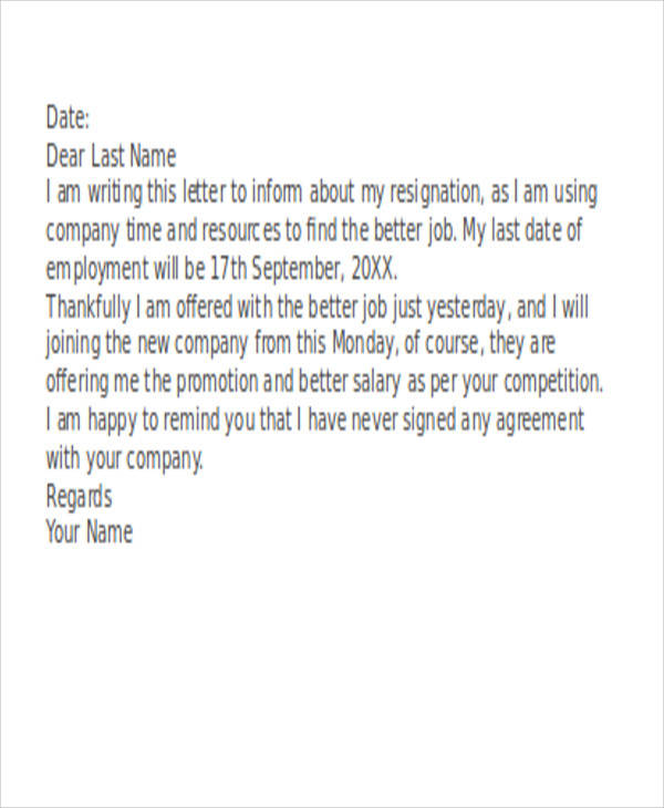 Humorous Resignation Letter 4403