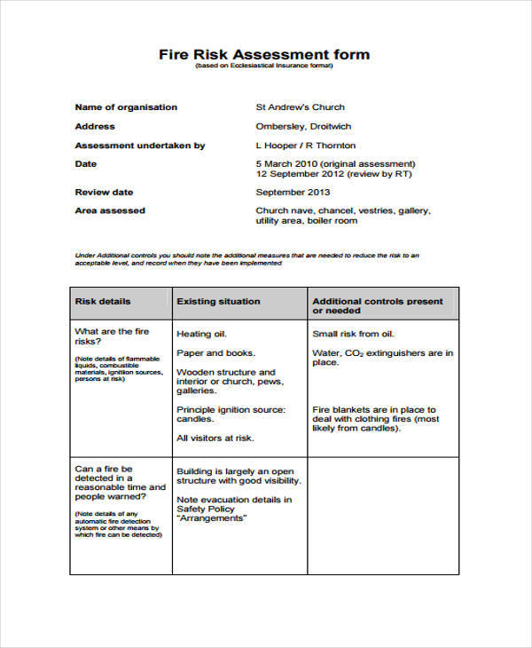generic fire risk assessment form1