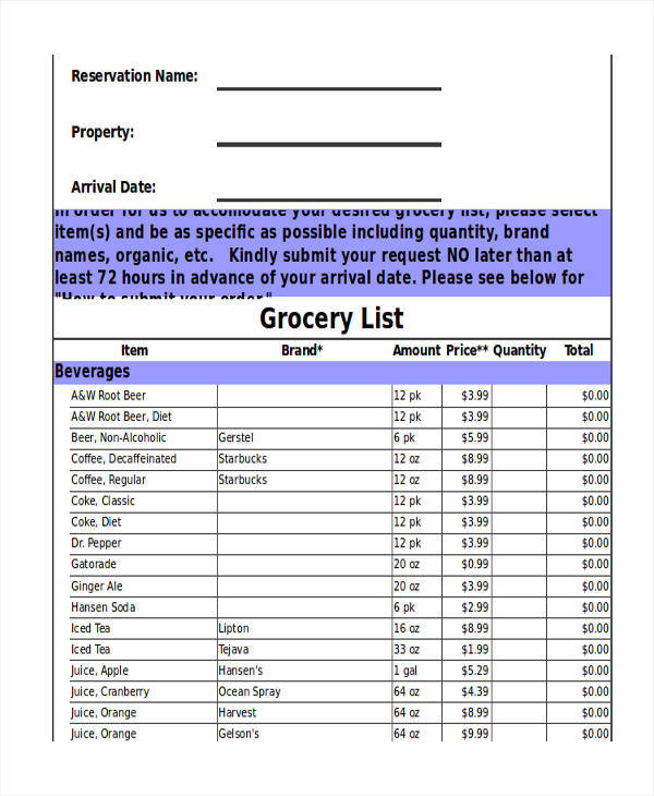 grocery price list