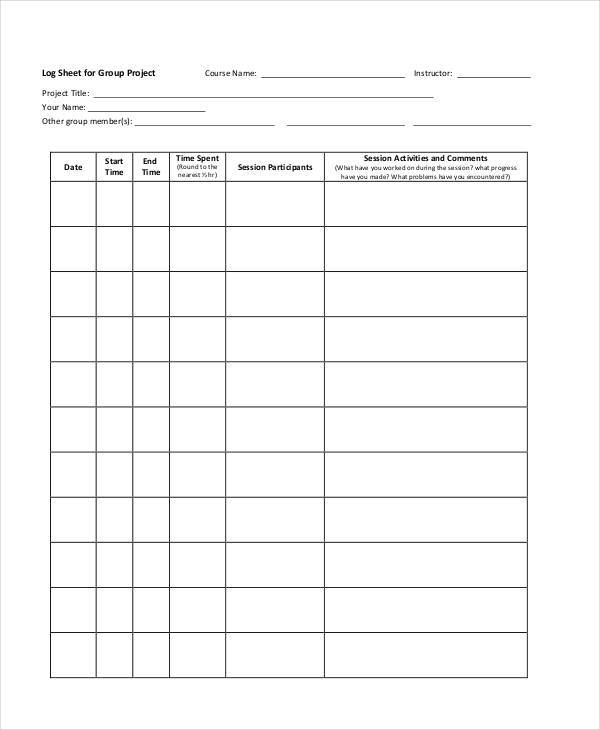 group project log sheet