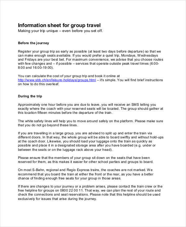 group travel information sheet