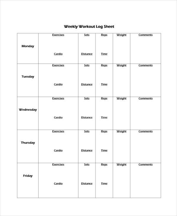 gym training log sheet