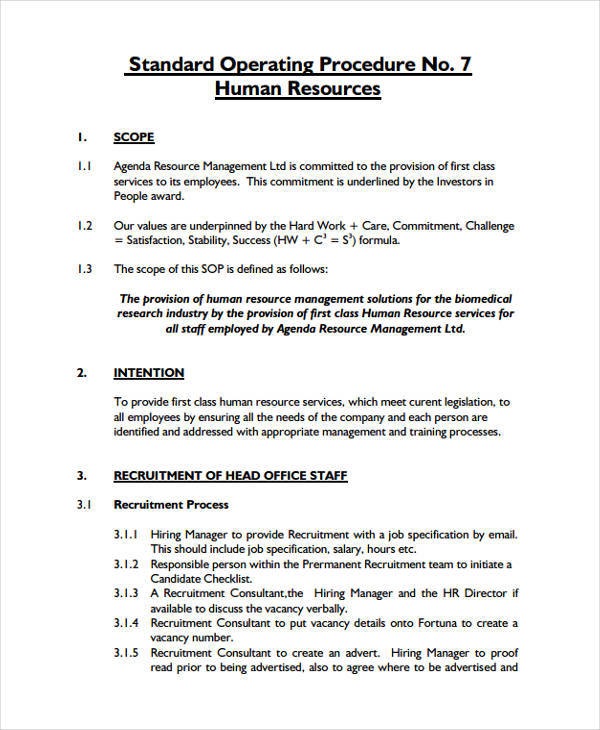 Hr Sop Template Word