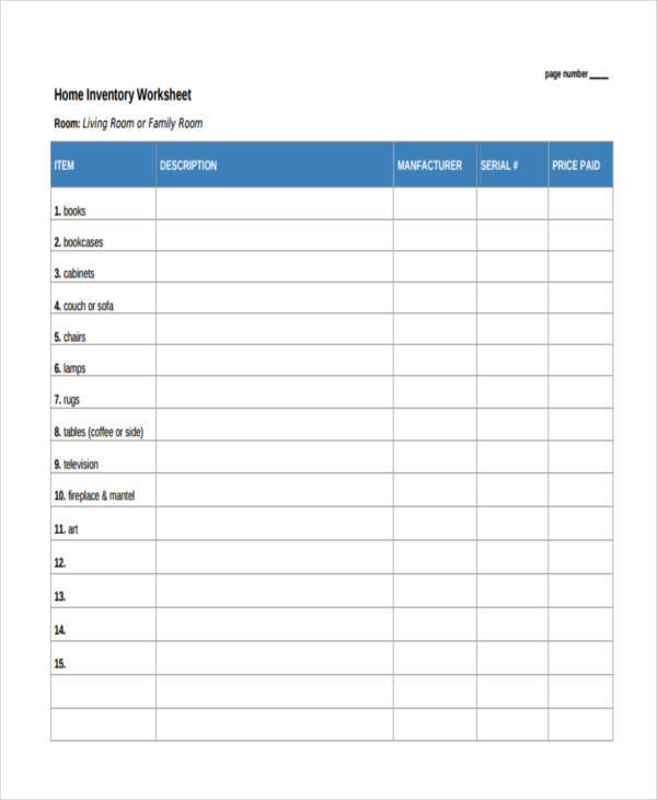 google sheets home inventory template