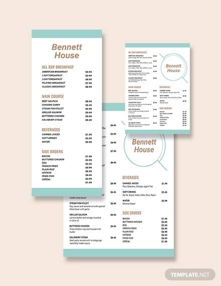 hotel menu template