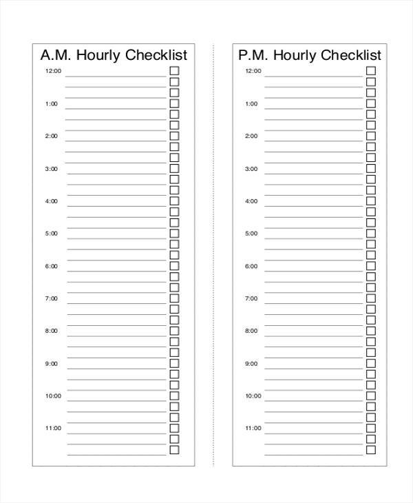 hourly task list template