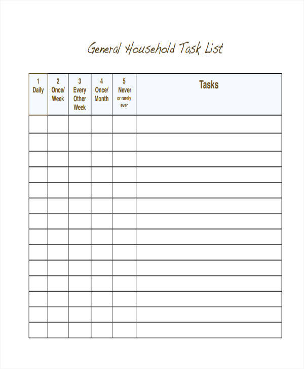 house hold task list template