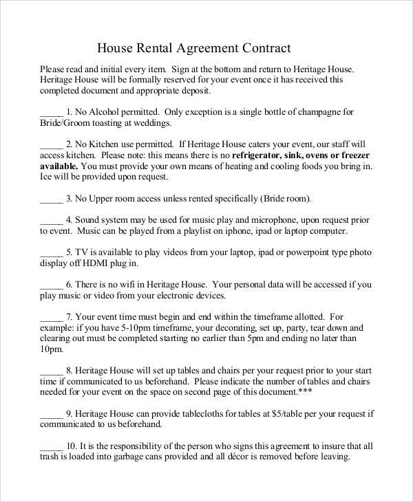house rental agreement contract
