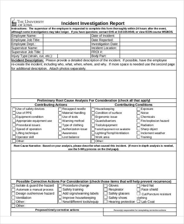 incident preliminary investigation report