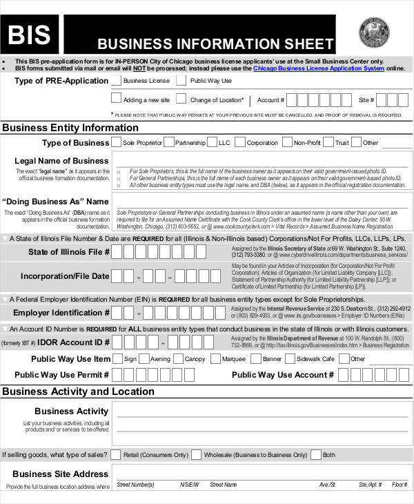 information sheet for small business