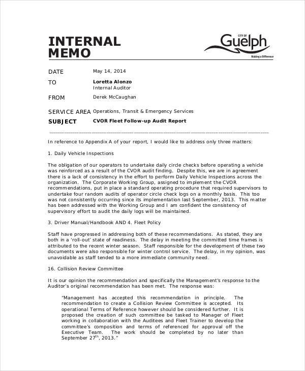 internal memo sample