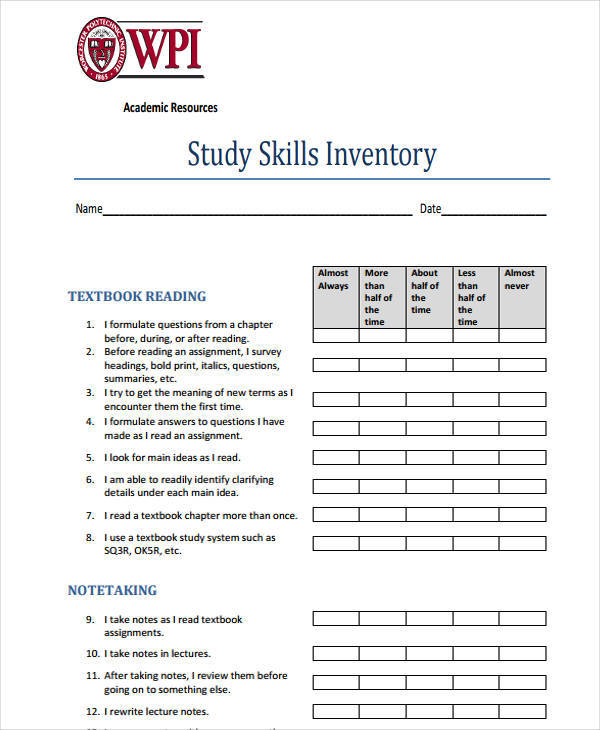 inventory skills list