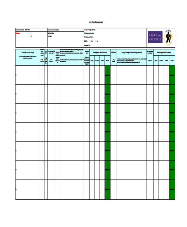 job risk assessment form sample