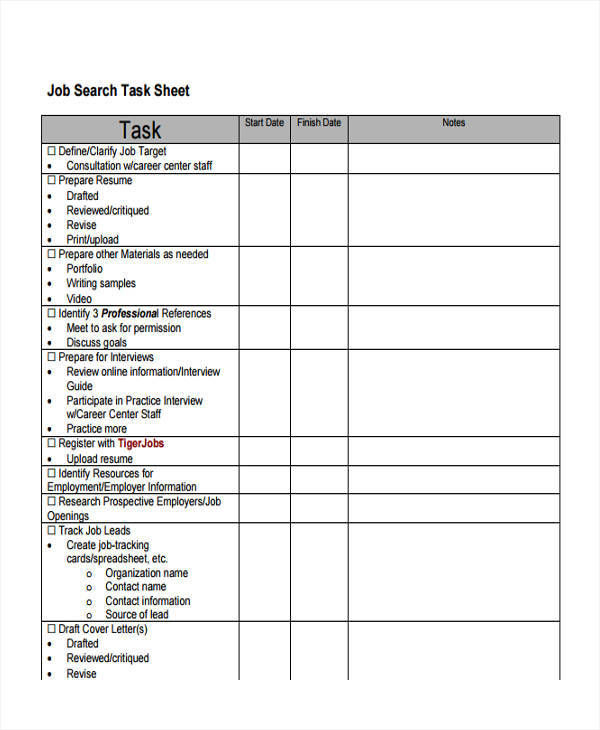 job task sheet example