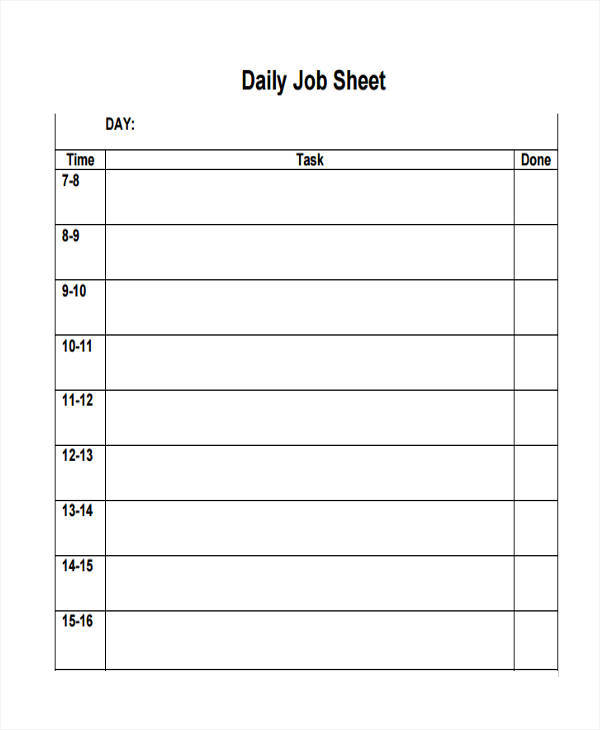 daily work assignment sheet