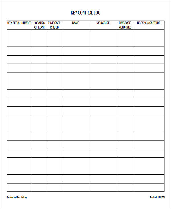 Excel Printable Key Log Template