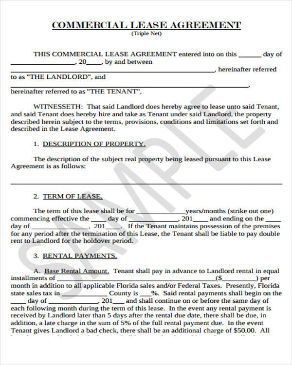 landlord commercial lease agreement sample