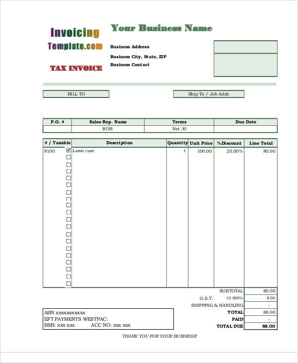 FREE 6+ Sample Landscaping Invoices in PDF MS Word Excel