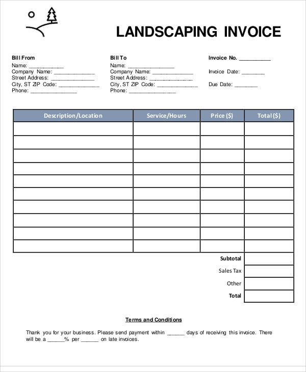 free 6 sample landscaping invoices in pdf  ms word  excel