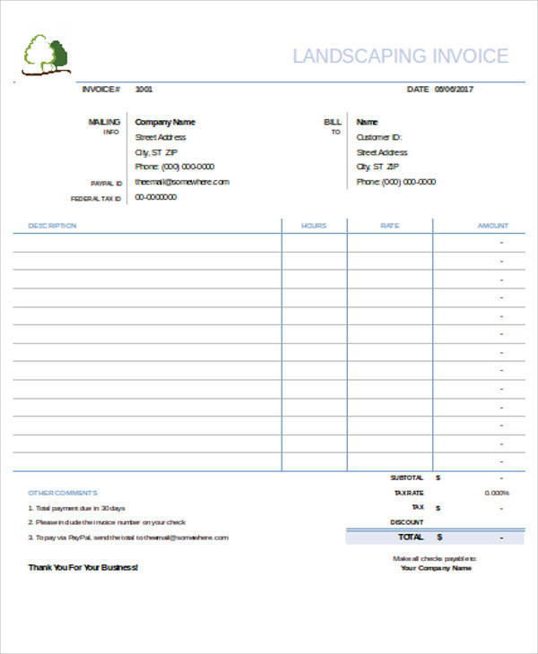 landscaping invoice template excel