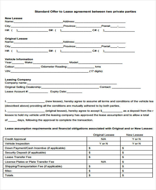 lease agreement form between two private parties