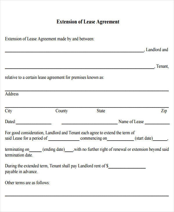 lease extension agreement for residential