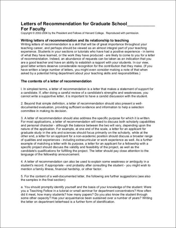 letters of recommendation for graduate school