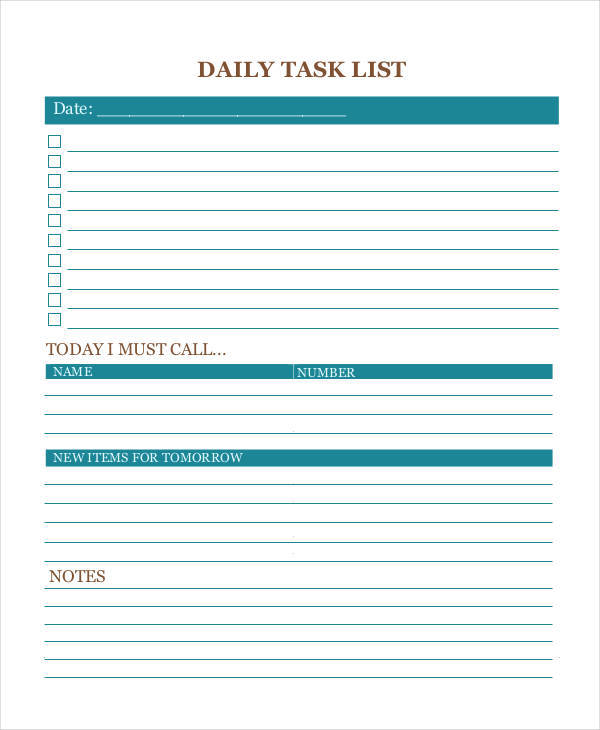 list for daily task