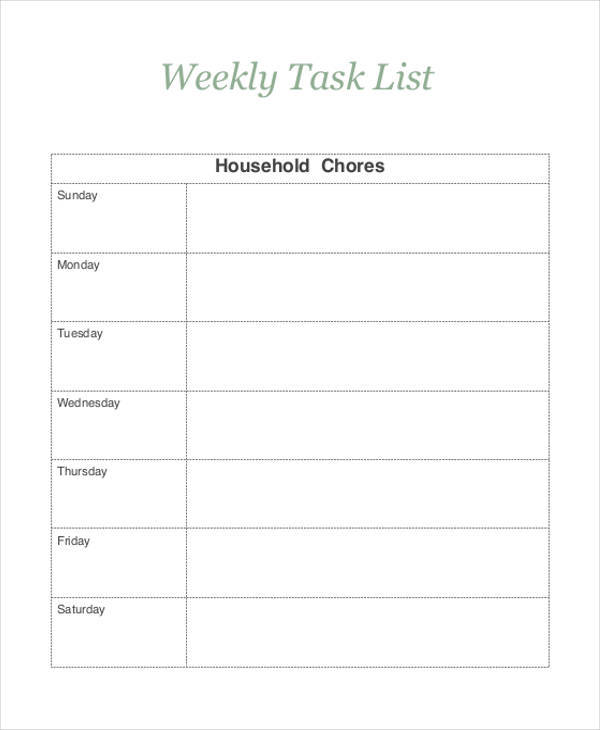 list for weekly task