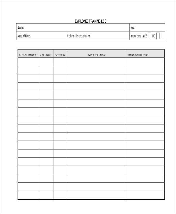 log sheet for employee training