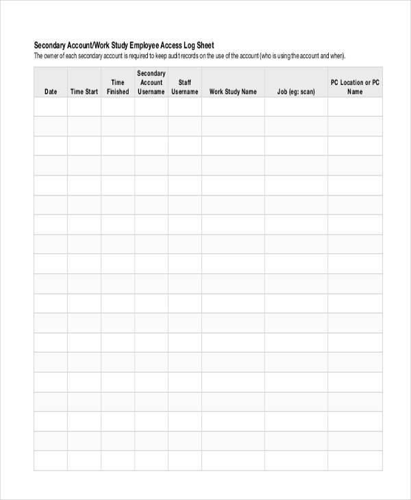 log sheet for employee work