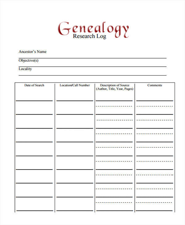 log for genealogy research